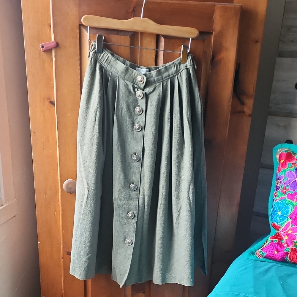 Elegant Olive A-Line Skirt with Button Detail